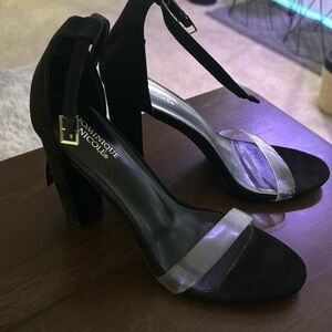 11W Black and clear, open toed heels